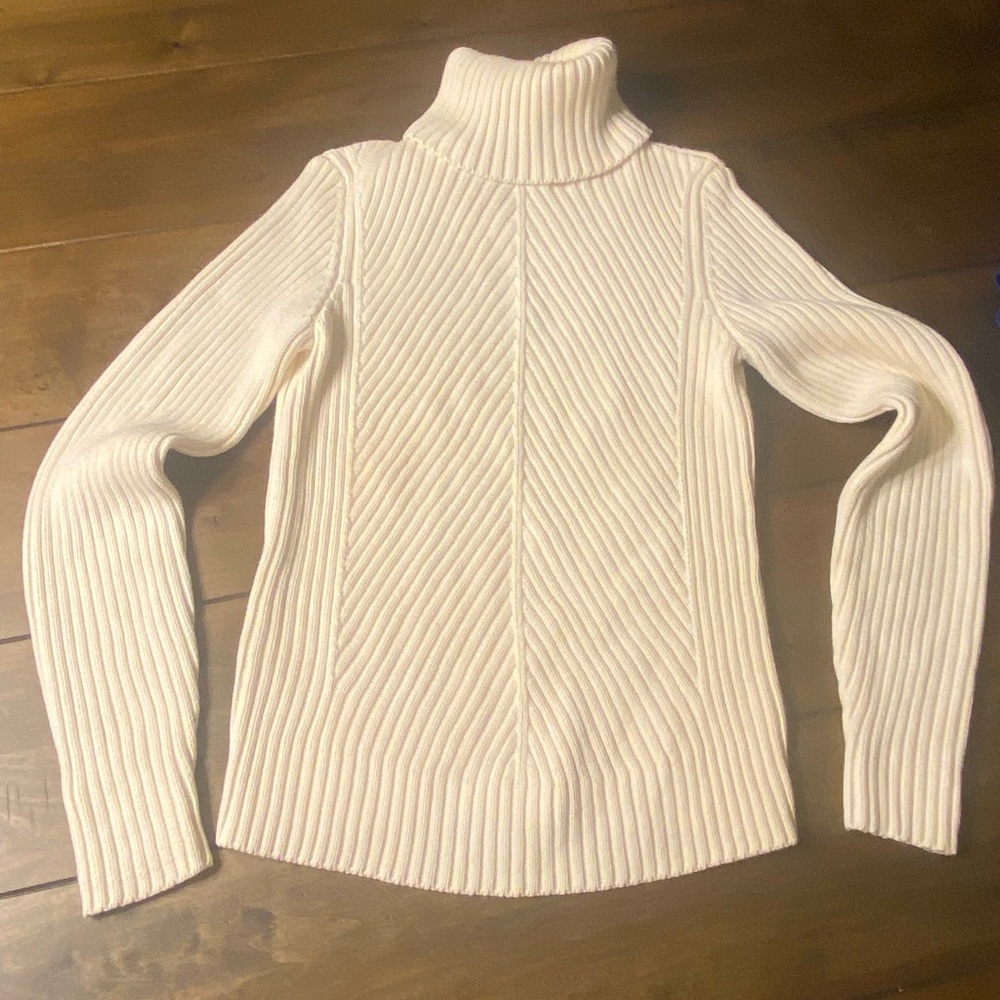 Ann Taylor Cream Ribbed Turtleneck Sweater